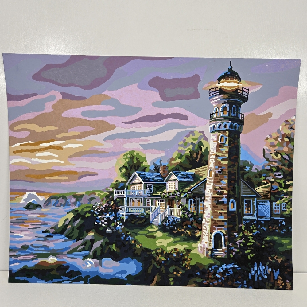 Seaside Villa Lighthouse Finished Acrylic‎ Painting Paint By Number 20x16 Pastel